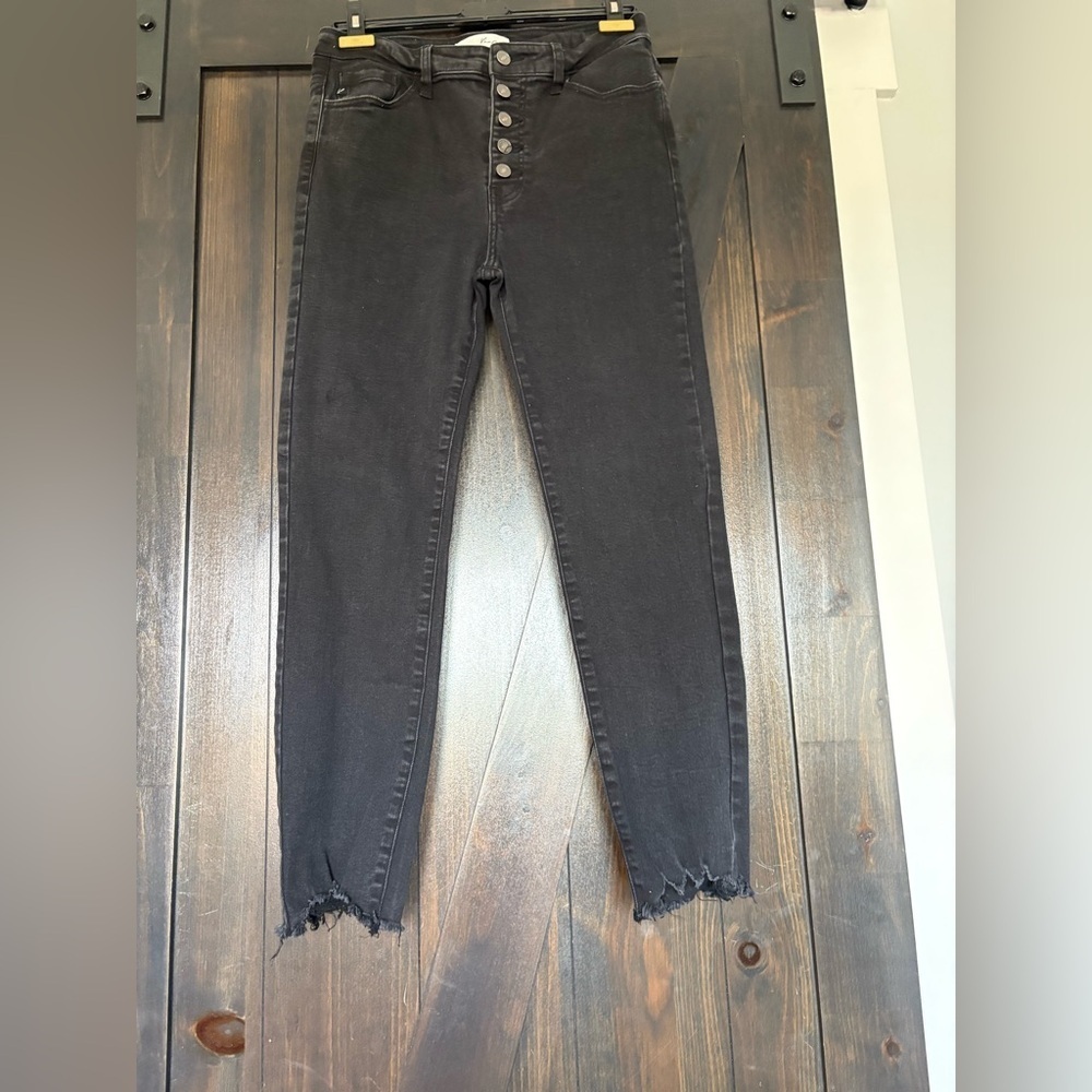 KanCan Charcoal Frayed Ankle Jeans